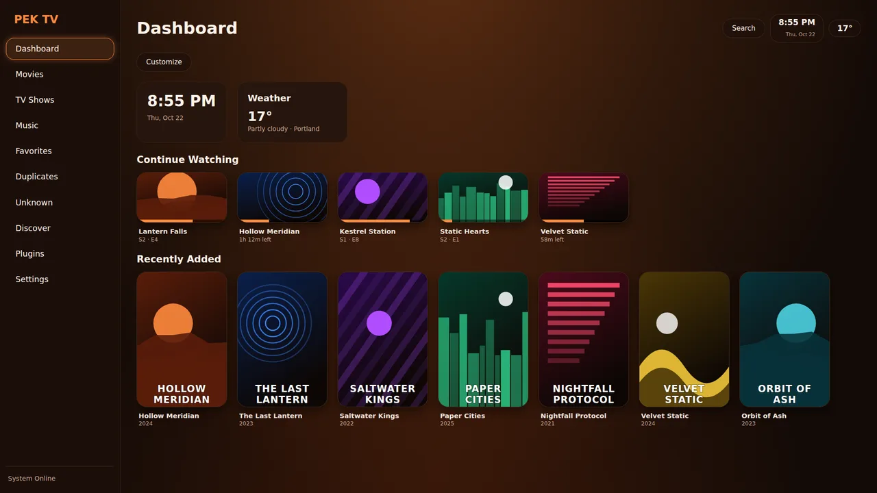 PEK TV dashboard